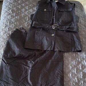 Calvin Klein Black Sleeveless Jacket and Skirt Set